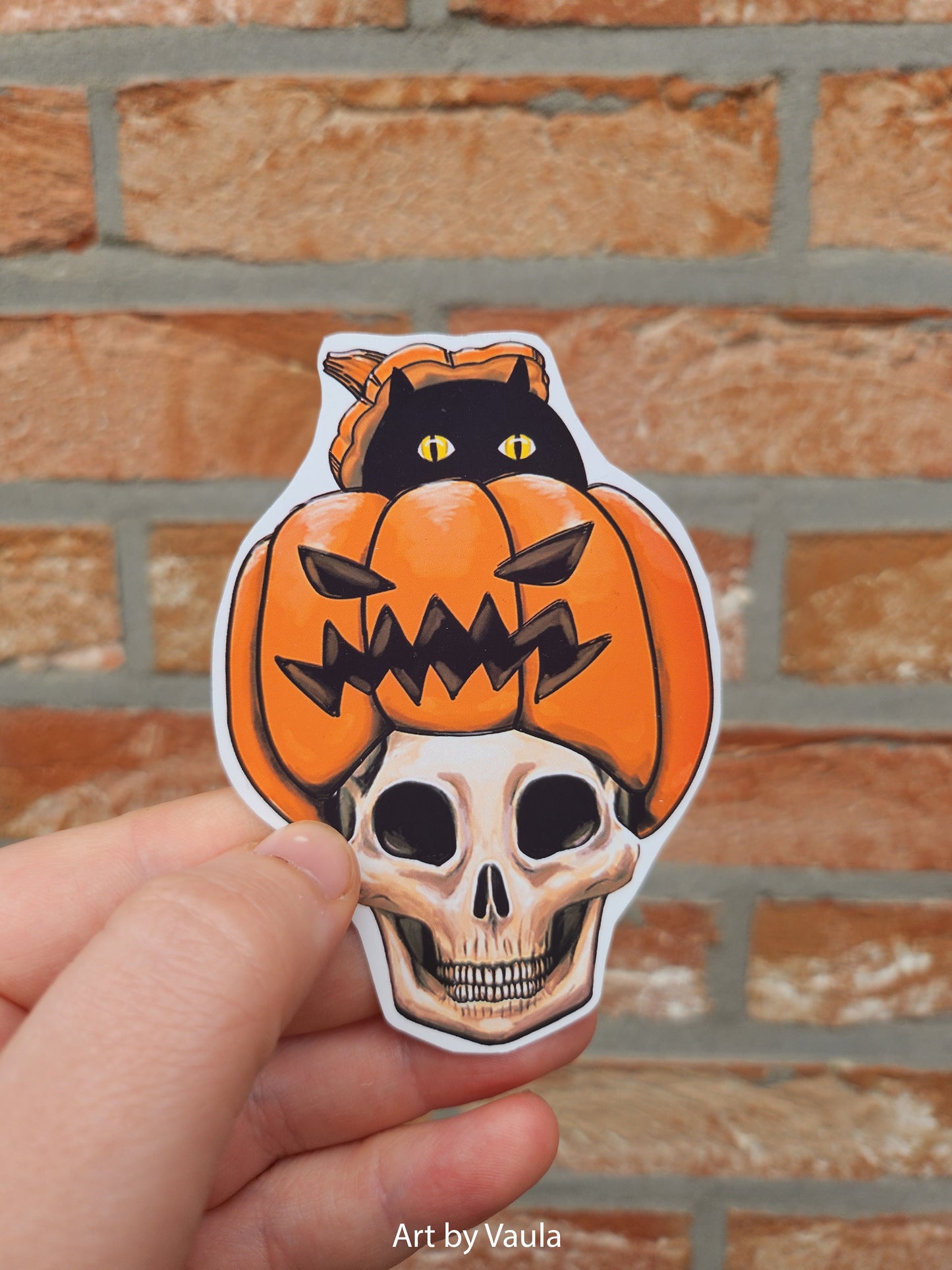 Cat and Skull -sticker