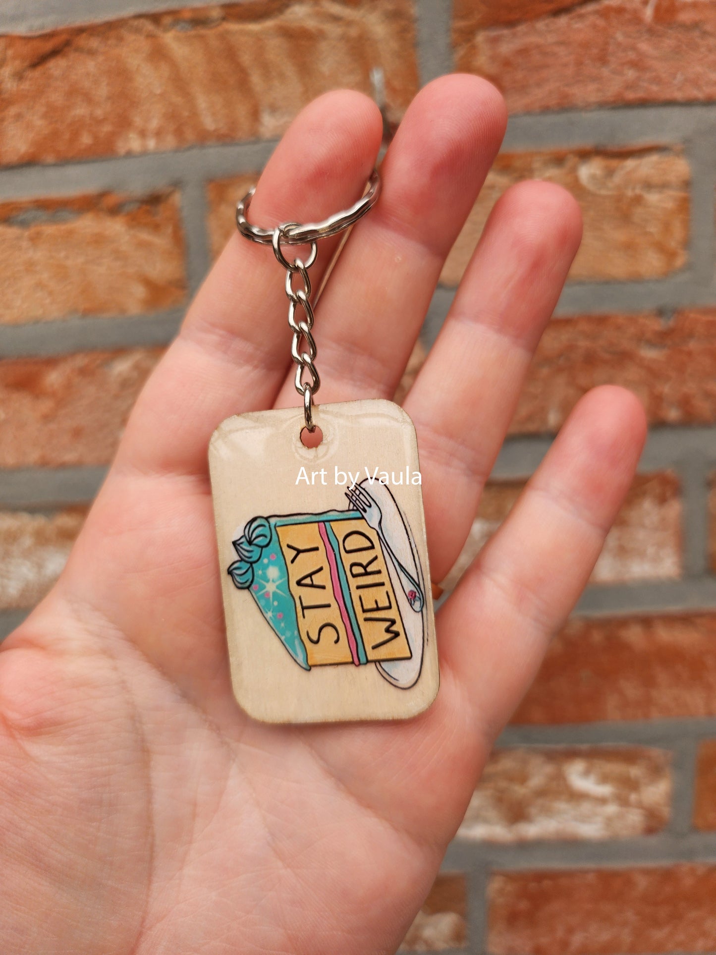 Spilled tea - wood keychain