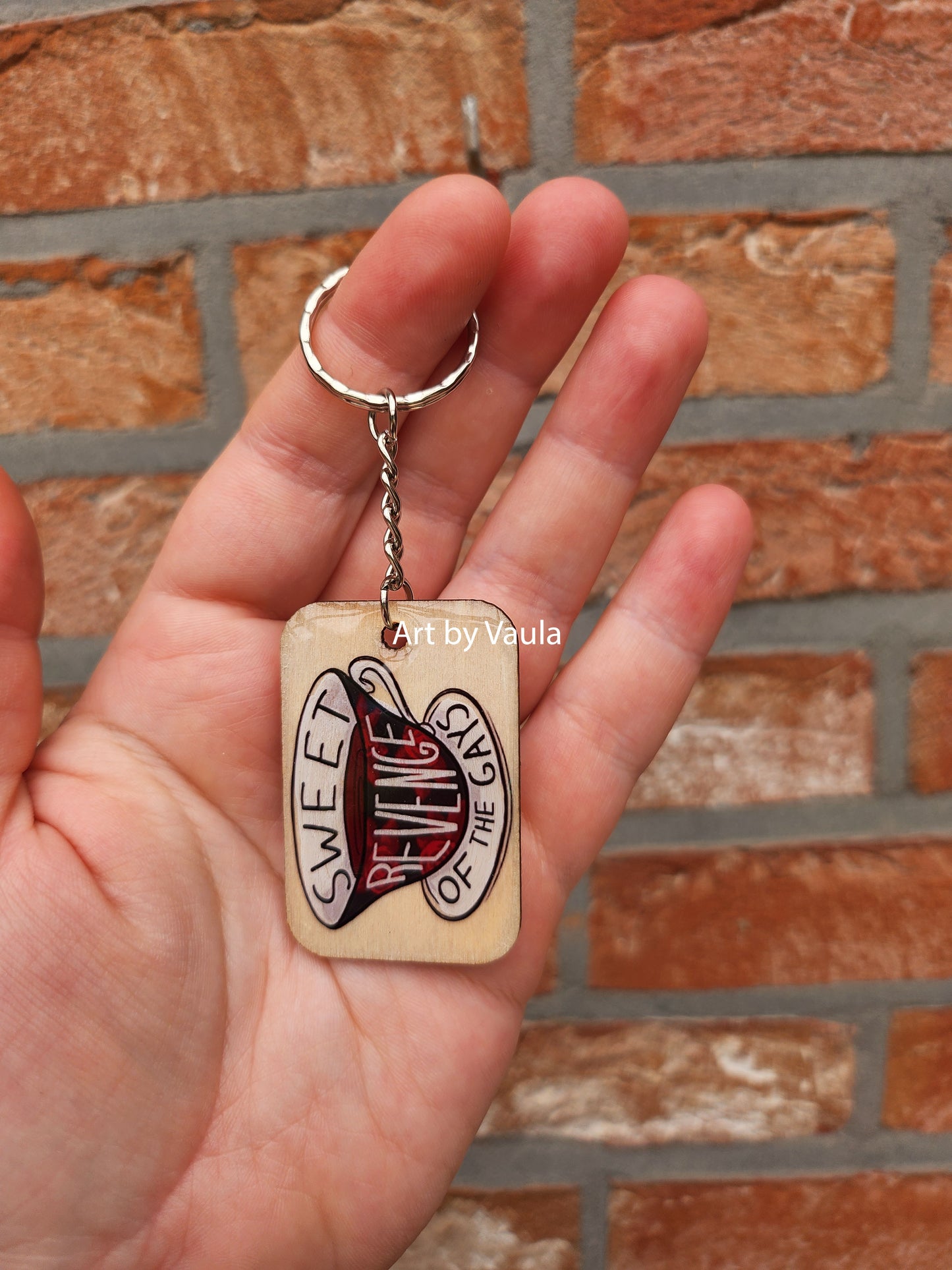 Spilled tea - wood keychain