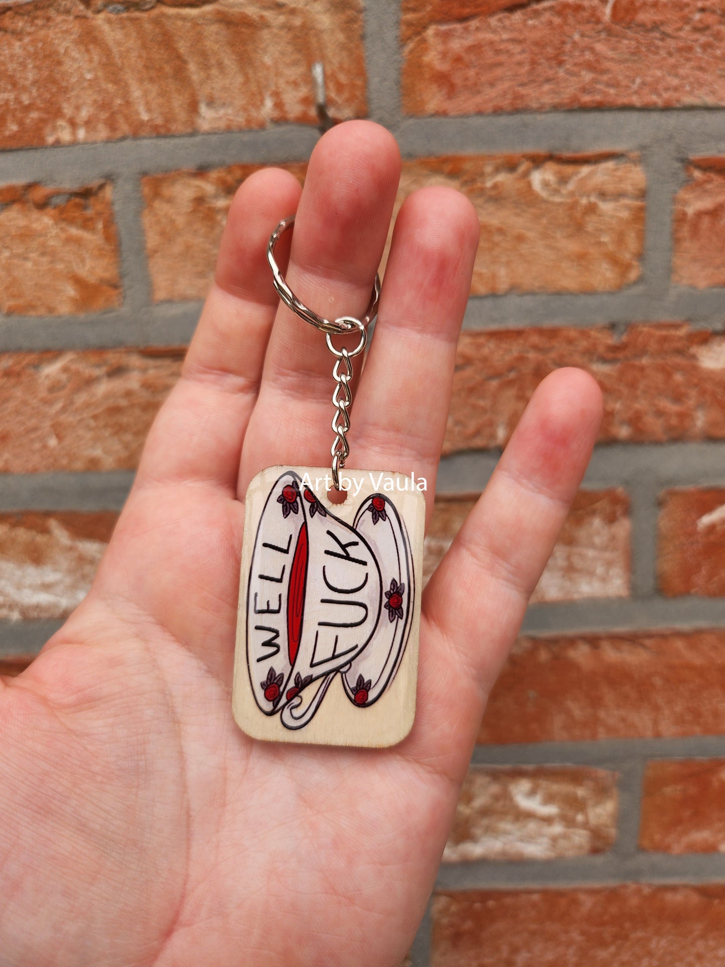 Spilled tea - wood keychain