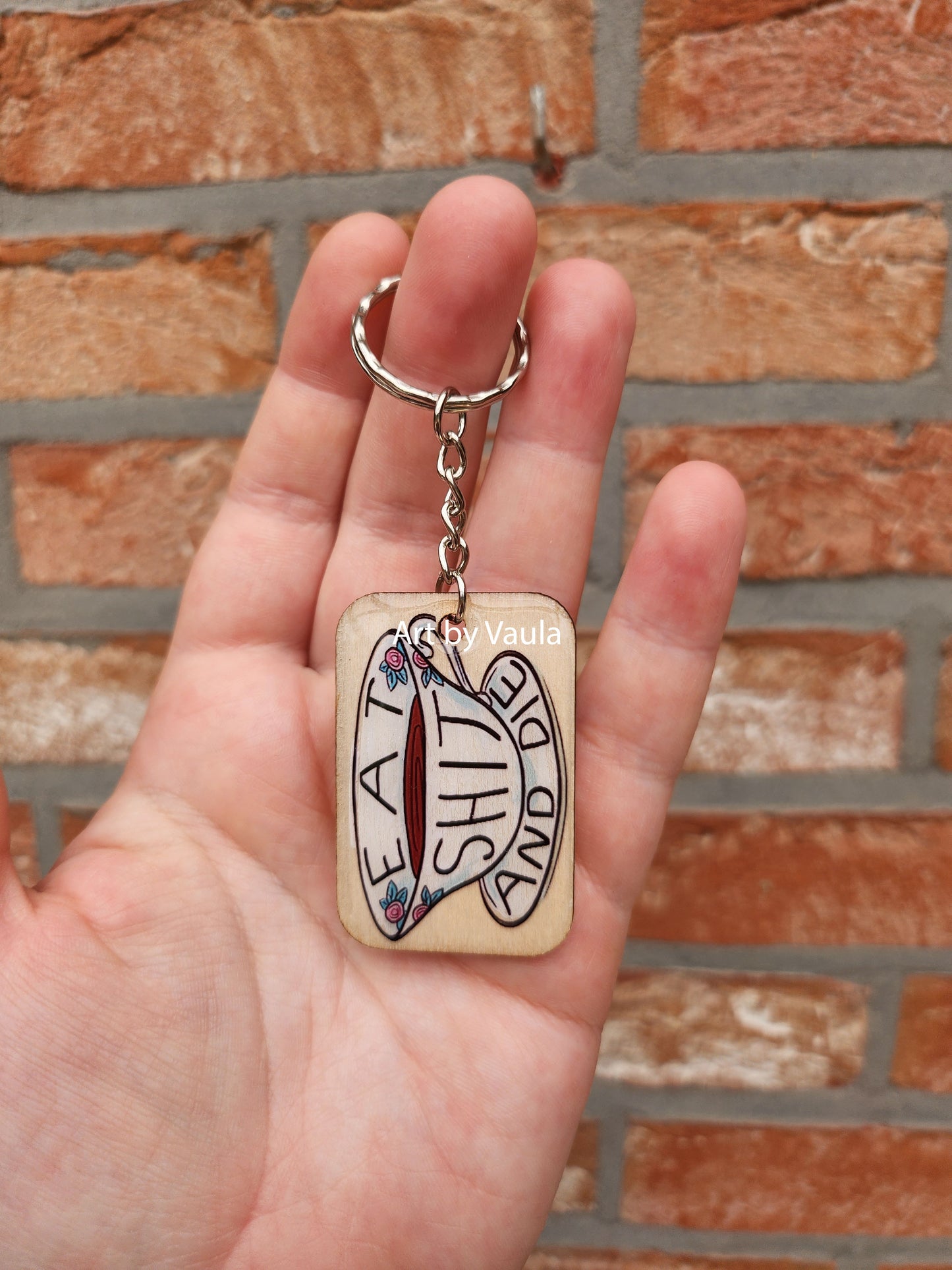 Spilled tea - wood keychain