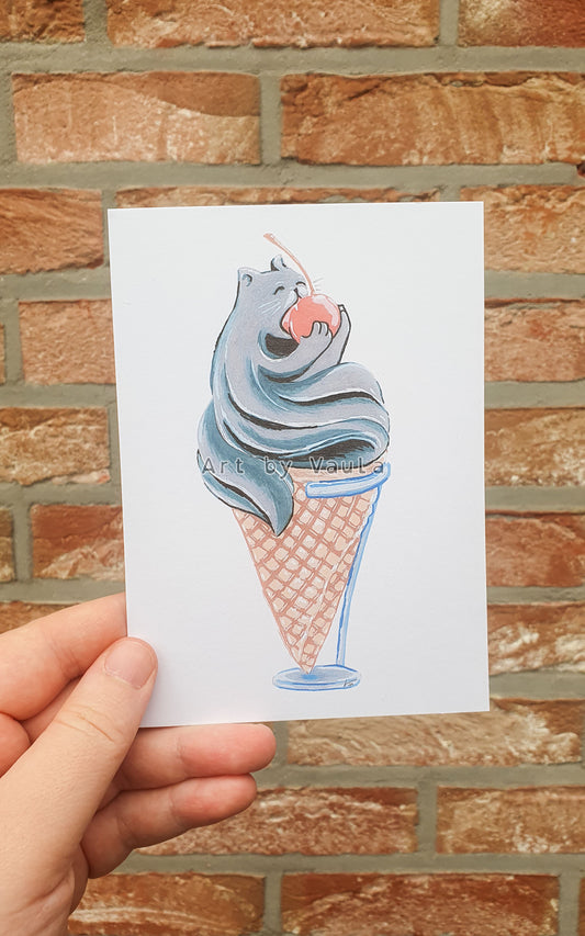 Black sesam Ice cream Kitty card