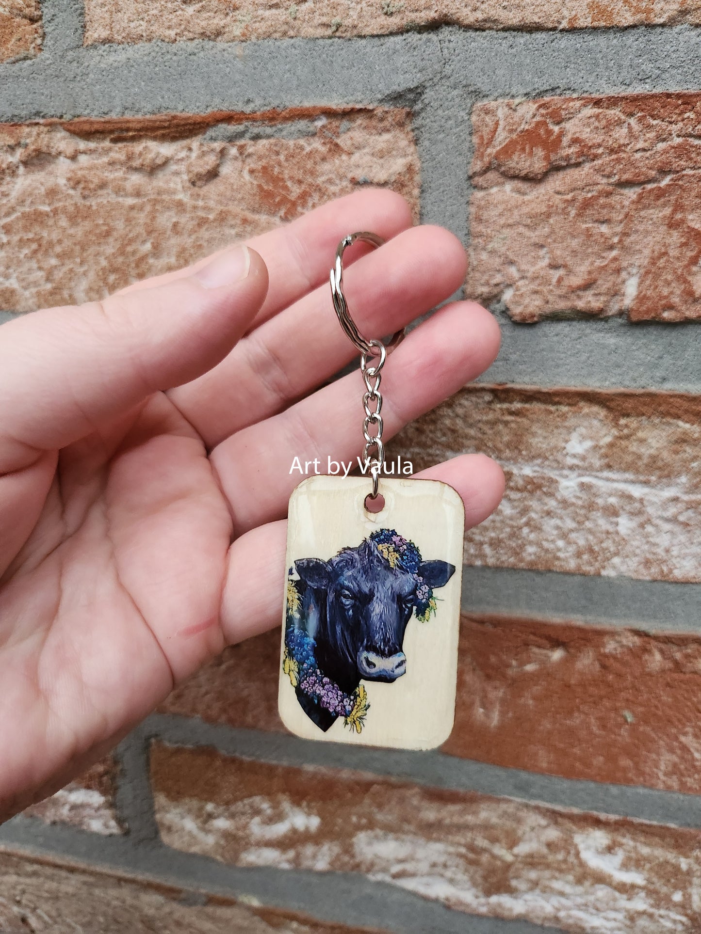 Cow - wood keychain