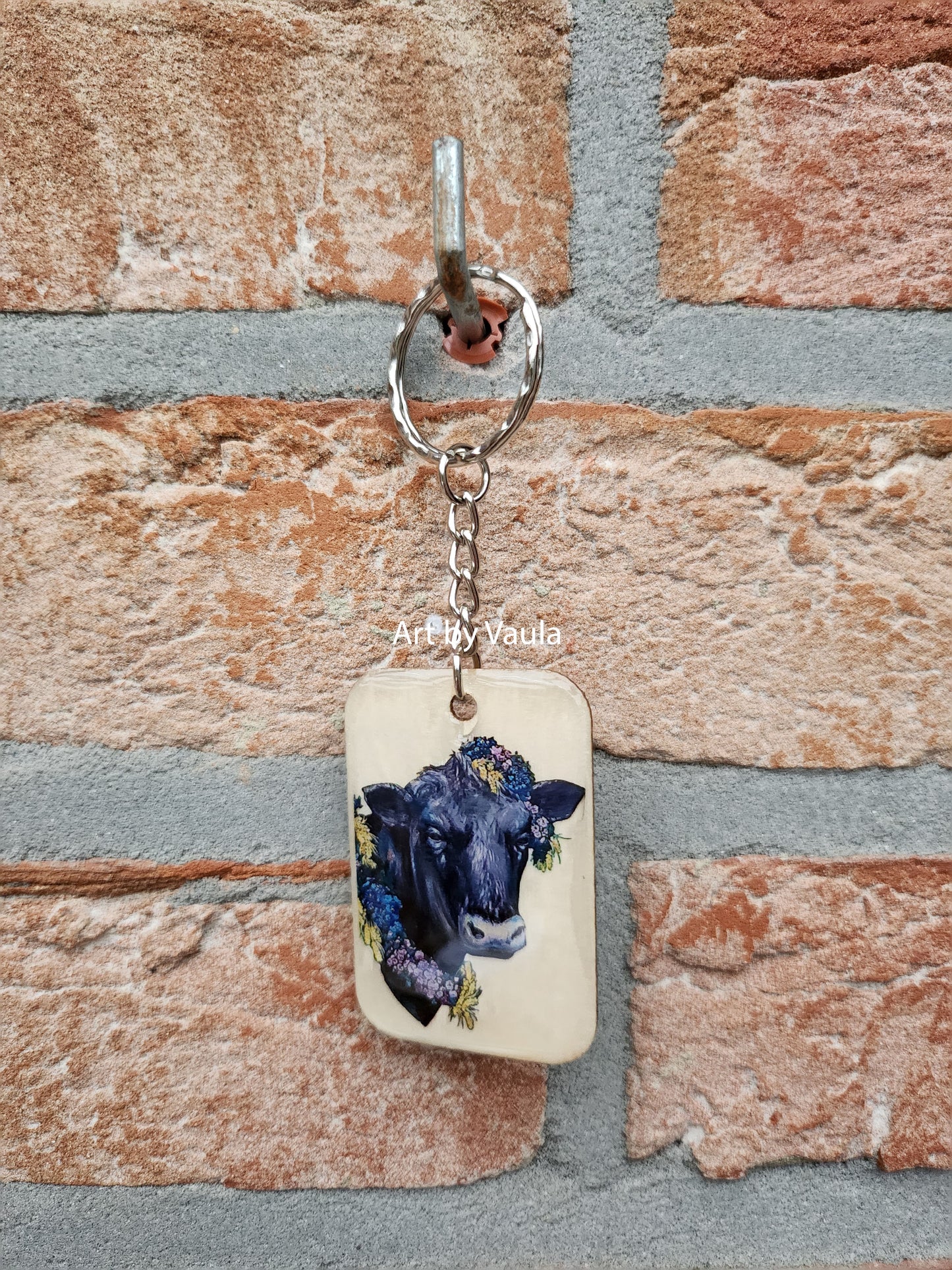 Cow - wood keychain