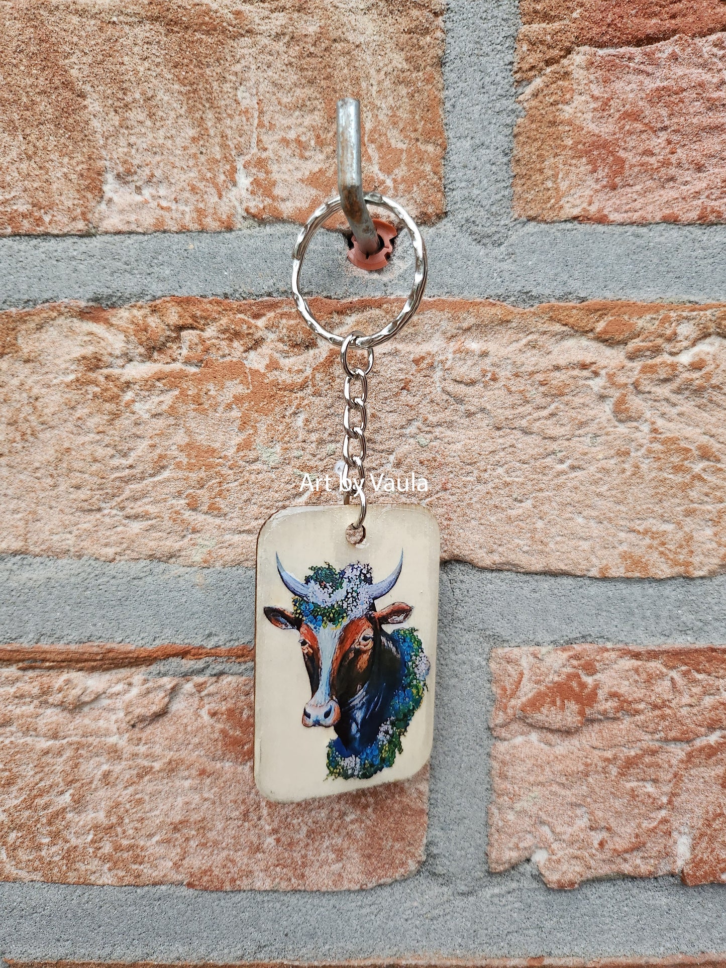 Cow - wood keychain