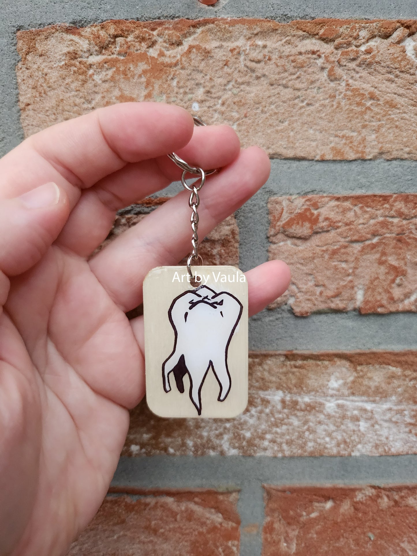 Tooth - wood keychain