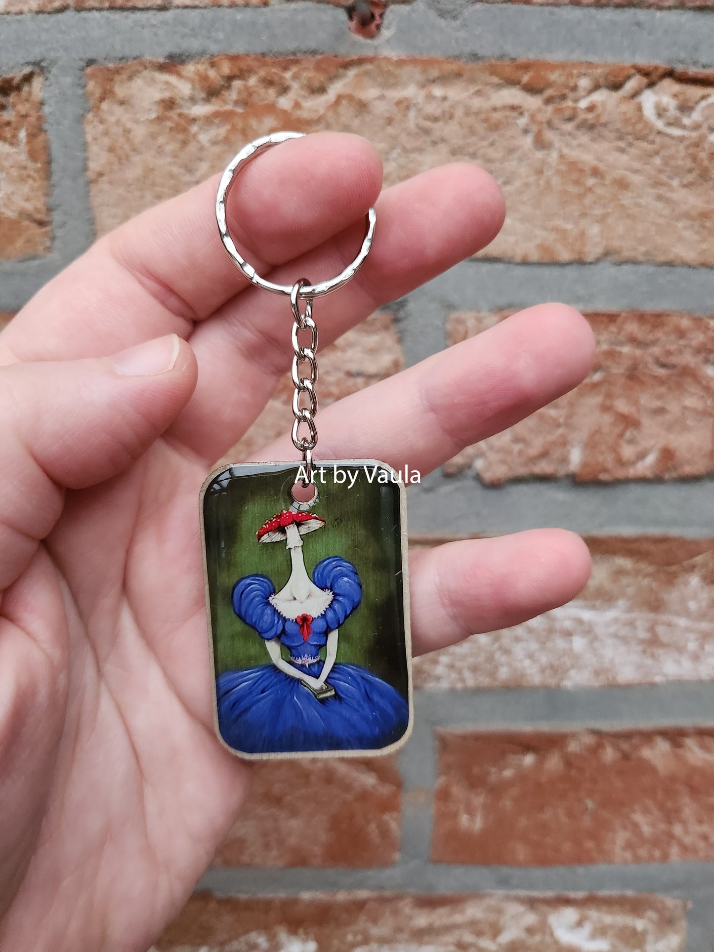 Miss Mushroom - wood keychain