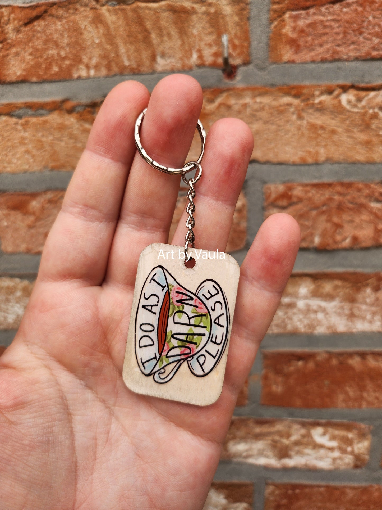Spilled tea - wood keychain